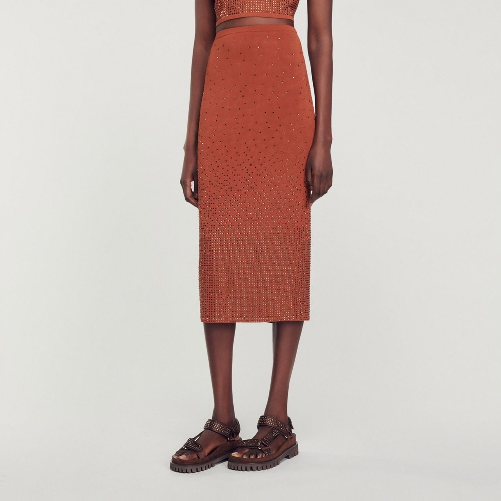 NWT Sandro Rhinestone-Embellished Midi Skirt